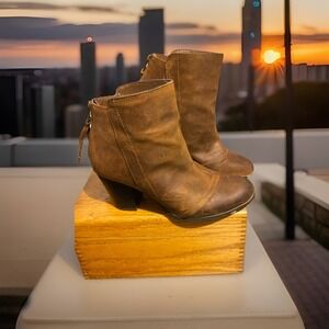 Bar III Jillian Midcalf Boots Womens Leather Ankle 3" Heels Brown Back Zipper‎